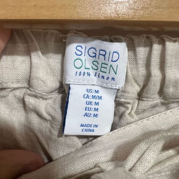 Sigrid Olsen Linen Pants Natural Beige Cropped Size Medium Tie Waist - Picture 4 of 7